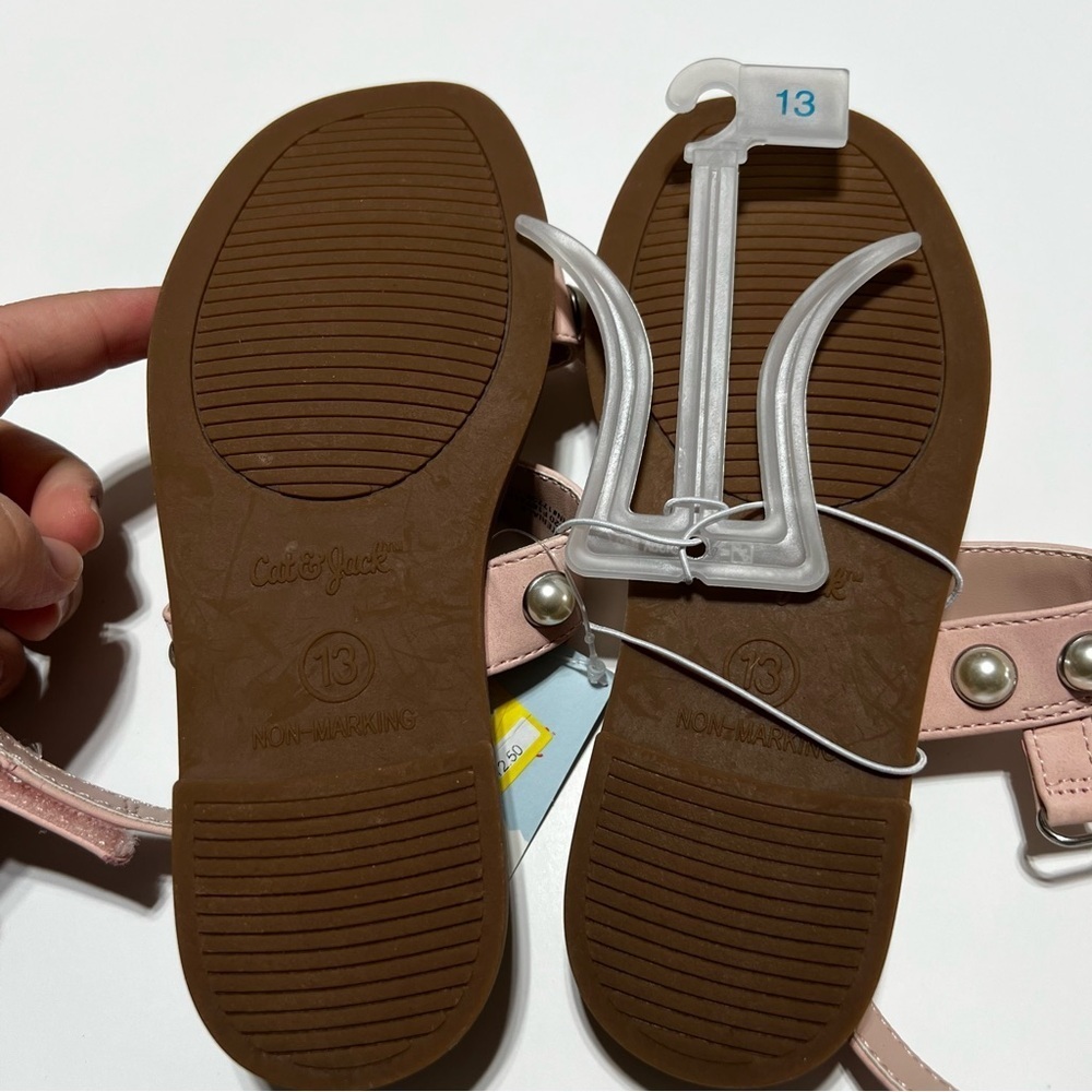NWT Cat & Jack Kids Eve Pink Pearl-Studded Sandals Size 13 - Picture 4 of 4